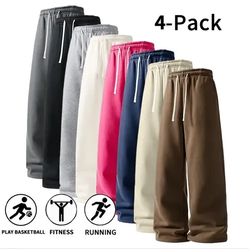 Men's Baggy Sweatpants - Ultra-Soft Wide-Leg Fall-Winter Athletic Wear, Breathable Pants for Basketball, Gym (Multiple Packs: 1-Pack Option Available)