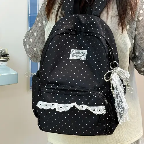 Lace Trim Design Backpack, Large Capacity Versatile Bag, Unique High Aesthetic Student Schoolbag for Girls, Perfect for Back-To-School Season