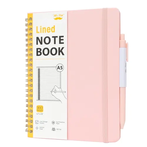 Mr. Pen A5 (5.7"x7.9") Hardcover Spiral Journal Notebook - 160 Pages, Lined/Dotted Paper, Journaling Supplies, School Notebooks, Note Taking Supplies, Office Stationery