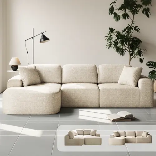 Dowinx 107'' Modular Sectional Sofa Couch with Chaise, No Assembly Required, Modern Bouclé-Inspired Upholstery, Convertible L-Shaped Design for Living Room