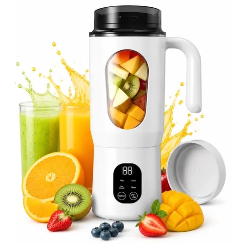Portable Cordless Smoothie Maker, 580ML Food Grade Compact Blender with LED Display, 12-Blade USB-C Rechargeable Model with Handle & Extra Lid for Kitchen, Gym, Outdoor Use,sohochic