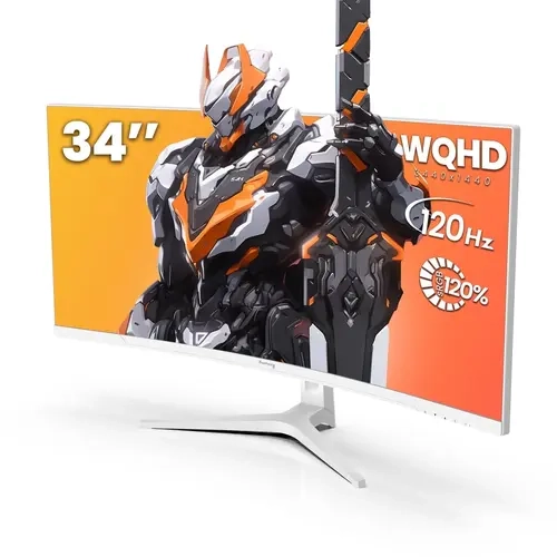 34" Ultrawide Curved Screen Gaming Monitor, 120Hz, WQHD 3440x1440P, 1500R Curve, 120% sRGB, FreeSync Sync, DP-HDMI Port, White for Gamers
