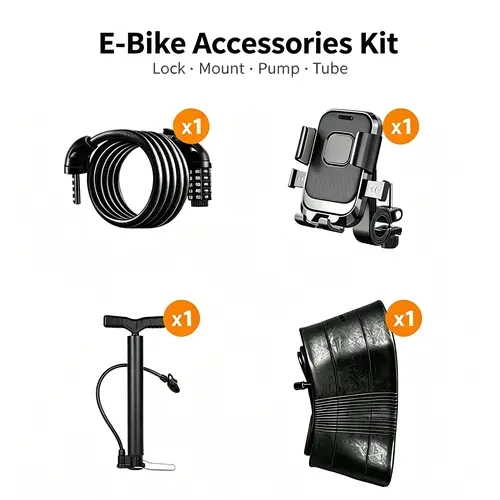 Tamobyke 4-Piece Compact Adult Cycling & Ebike Accessories Set - Security Lock, Inner Tube, Inflation Bike Pump, Phone Holder for Outdoor Cycling & Daily Use, Travel, Adults, Bike Tools & Equipment, Bicycle Accessories, Compact Set Slips Into Daily Bags