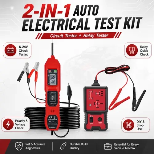 CNBJ-823 2-in-1 Automotive Circuit & Relay Tester Combo Kit, Car Tools with 6-24V Voltage Test Light, 4-Pin/5-Pin Relay Tester, Battery Clip for Car Battery Fuse Wiring Polarity Check,toolupgrade