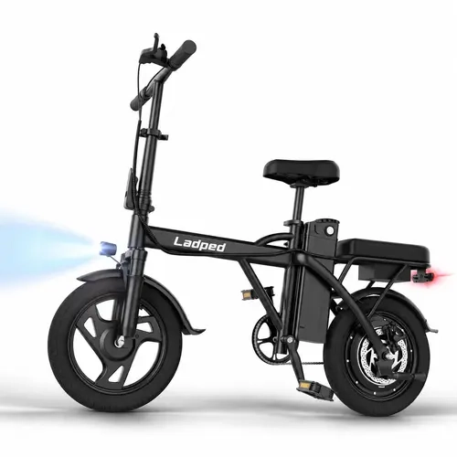 【Ladped】 Electric Bike | 750W Peak Power | Top Speed 22 MPH | 14" Pneumatic Tires | 22–40 Mile Range | Dual Seat | Single Brake Lever | Height Adjustable Seat
