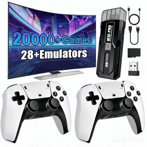 Retro Video Game Console - Supports N64/PSP/PSX Downloads, 28+ Emulators, 2 Wireless Controllers, HD Output, Built-in Titles, Portable Gaming Stuff, Unique Gifts for Man, Father's Day Stick Gift