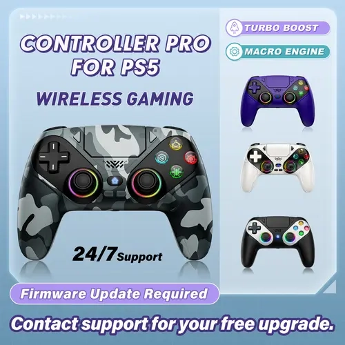 PS5 Wireless Pro Controller with LED RGB Light - TMR Anti-Drift Joystick, 4ms Low Latency, Dual Vibes, Motion Sensing, Programmable Buttons, 600mAh Fast-Charge Battery, Gaming Console Accessory,sohochic
