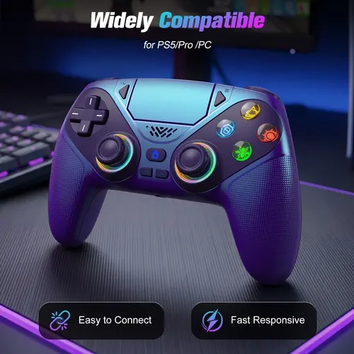 Wireless Pro Gaming Gamepad Joystick for PS5, RGB LED Light PS5 Accessory with Turbo, Macro Programmable Buttons, Dual Vibration, Motion Sensing, 1000mAh Fast Charging, Anti-Drift Calibration Guide, Charging Cable & Protective Shell, Accessories, Console,