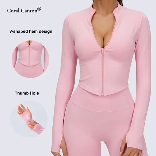 Coral Canton Seamless Zip-Up Crop Jacket SohoChic