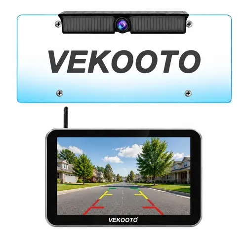 VEKOOTO KS7Pro Magnetic Solar Wireless Backup Camera with 7-inch 1080P Monitor: 5000mAh Battery 3 Mins DIY Installation Back Up Camera, License Plate Reverse Camera for Car, Van, SUV, Truck, Trailer, toolupgrade