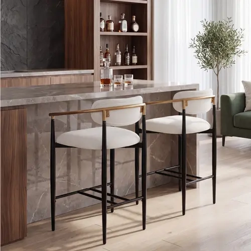 COLAMY ELEN Bar Stool Set of 2, 25.5/29.5inch Height Counter Height Stool Barstool Multi-height Options for Dining & Bar Areas, Black & Gold Luxury Metal Frame Modern & Stylish, Clean Lines Compatible with Modern / Luxury / Industrial Styles