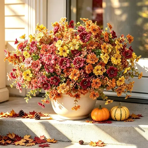 Yostyle 16pcs/Set Fall Halloween UV-Resistant Colorful Lifelike Polyester Faux Flower Bouquet, 13 in Faux Flower Decorations for Home Outdoor Garden Party Decor, Home Supplies