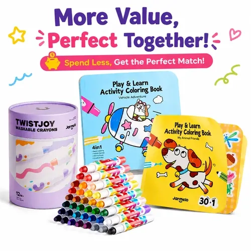Jarmelo TwistJoy Silky Crayon & Colorful Coloring Activity Book Combo - Unisex Kids Educational Arts & Crafts Toy, Creativity-Boosting Back to School Gift,sohochic