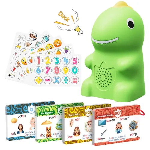 KOKODI Dinosaur Talking Language Learning Flash Cards - Preschool Learning Tool with Interactive Stickers, Stick-and-Tap Vocabulary Builder, 148-Card 592-Word Phonics Set for Kindergarten Sight Words, Language Learning Flashcards