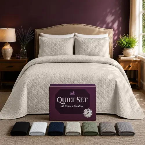 SLEEPHORIA Modern Solid Quilt Set with Shams - Lightweight All-Season Soft Microfiber Diamond-Quilted Bedroom Bedding, Reversible Coverlet, Machine Washable