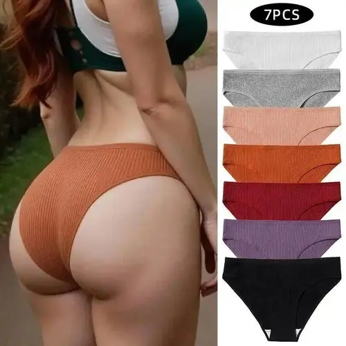 Women's 7-Pack Cotton High-Waist Lingerie Panties - Full Coverage Bikini Briefs with Soft Ribbed Waistband, Breathable Stretchy Fabric, Comfortable Fit, Flat Leg, Everyday Use Gift, Hip