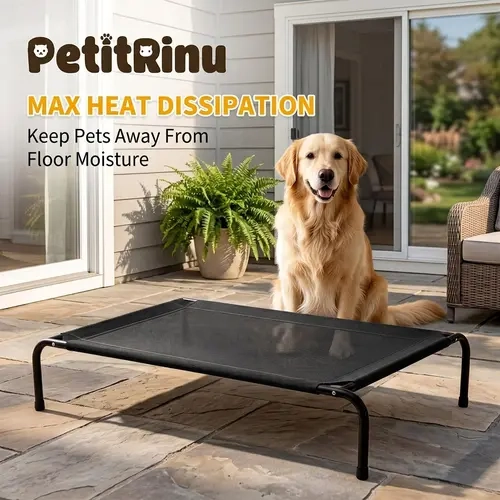 PetitRinu Classic Elevated Dog Bed with Metal Frame - Textilene Stretch Mesh Fabric, Cooling, Breathable, Joint Relief for Medium/Large Dogs, 2 Sizes (47.24in×31.89in×9.45in/35.43in×25.59in×8.27in) Pet Cot
