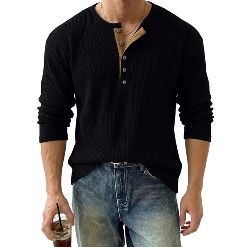 JMIERR Men's Button Henley Shirts Ribbed Long Sleeve Pullover | Contrast Button Henley, Thermal Ribbed Texture, Lightweight, Long Sleeve Pullover, Stretch Fabric, Casual, Fall, Winter