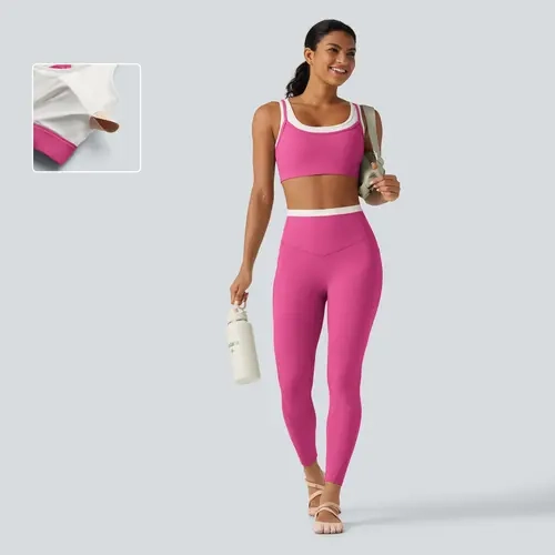 【Creator’s Pick】Halara UltraSculpt Medium Support 2-in-1 Twisted Back Color Block Sports Bra - High Waisted Tummy Control Color Block Skinny Yoga Leggings with Pockets #BackToSchool