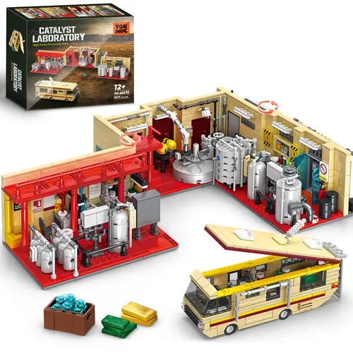 TOKMOC 1471 Piece Yellow Rvs Laboratory Building Set,Upgraded Yellow Lab & Camper Van Building Bricks,Classic Car Lab Set Building Toy Suitable for Birthday Gifts, Movie Fans Collectibles,For aged 12 and above,Stress relief toy,66072