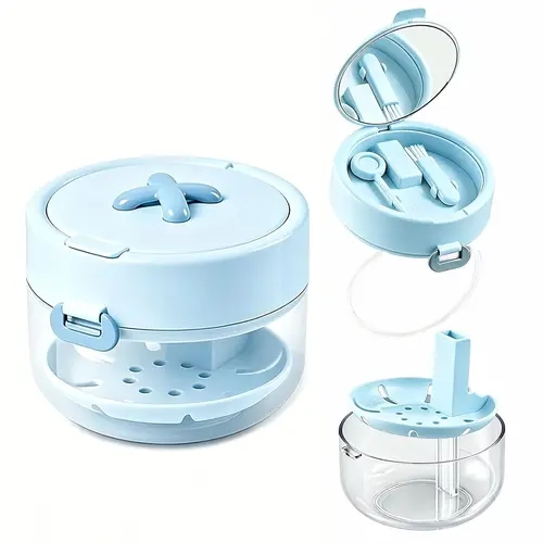 Retainer Cleaner Case Box, Leak proof aligner bath cup with automatic lifting strainer basket, denture case with mirror, brush and cleaning tool for Travel & Home Cleaning with Mirror and Brush,sohochic