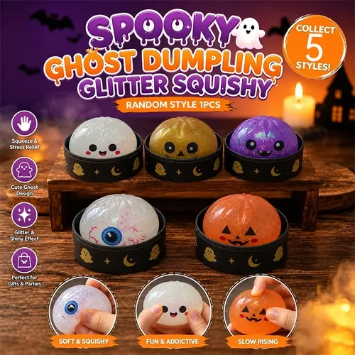 Spooky Ghost Face Dumpling Squishy Desktop Ornament - 1pc Random Color Soft TPR Hand Squeeze Figurine, Scary Cute Sensory Stress Relief Decor for Home Office Desk (Home Supplies, Festive Party Supplies, Party Bags Gifts),sohochic