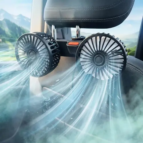 Adjustable Car Backseat Fan, Cooling Fan For Car, USB Dual Head Car Fan with 3 Wind Levels Adjustable Speed, Strong Wind, 360° Adjustable Rotation, Suits for all car models Summervibes