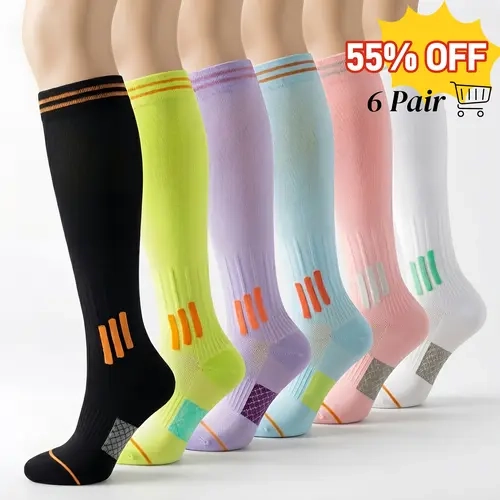 UGEM 6 Pairs Unisex Graduated Compression Socks (23-32 mmHg) - Breathable, Durable, Sporty Sports Socks for Running, Swelling Support & All-Day Relief