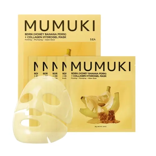 [MUMUKI] Unscented Honey Banana BDRN Hydrogel Overnight Face Mask - 5 Pcs, 36g Each, Unisex Korean Skincare with Plant PDRN Collagen, Vitamin C - Brightening, Firming, Skin Repair for Sensitive Skin