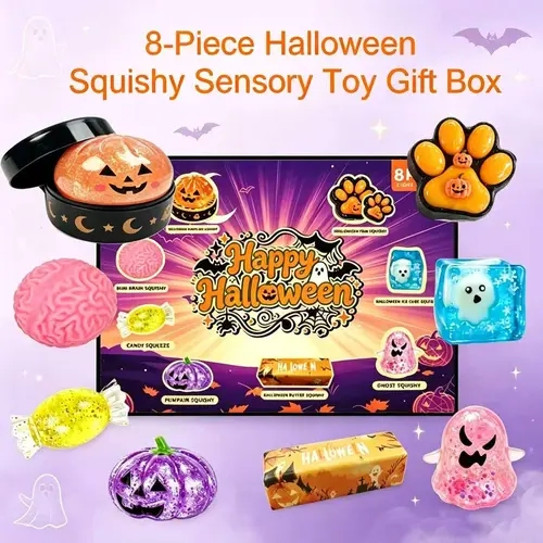 Halloween 8-Pack Squishy Toys, Malt Sugar Slow-Rebound Stress Relief Fidget Toys, Spooky Sensory Bundle, Halloween Party Gift, 8 Different Horror Styles,sohochic