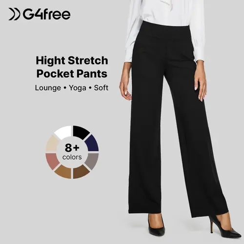 [claudiaanaya14 Exclusive]G4Free Women's High Waist Wide Leg Yoga Pants - Soft Stretch, Pockets, Curvy Plus-Size Clothes, Business Casual Pants for Women, Chic Daily Outfit EverGoing 2026,#sohochic