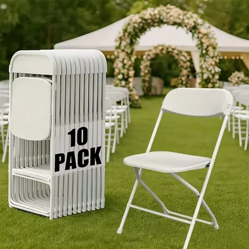 Heavy-Duty Plastic Foldable Chairs - Ergonomic Back, 350 Lbs Weight Capacity, Stackable, Portable Indoor & Patio Furniture, Plastic Folding Chairs & Outdoor, Wedding, Party, Meeting Room, Patio and Garden, White,dorm essentials,home decor