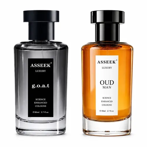 ASSEEEK Luxury g.o.a.t & OUD MAN Men's Cologne Set | 2 x 80ml (2.7 fl oz Each) | Lemon, Leather, Cedar, Sandalwood, Iris & Amber | Woody Fougere & Aromatic Woody Fragrance Gift Set for Men