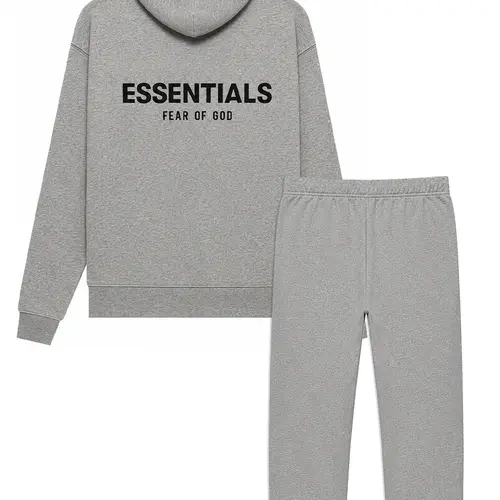(One Set) Fear Of God Essential Dark Oatmeal Hoodie and Pants Set Men Or Women Everyday wear