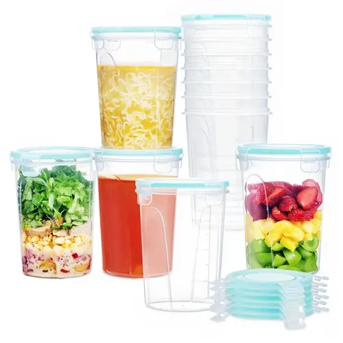 Vtopmart 12-Pack 32oz Rectangular Kitchen Plastic Containers with Airtight Leak-Proof Lids, Stackable for Meal Prep, Microwave/Dishwasher/Freezer Safe