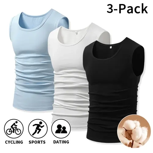 Men's Pure Cotton Sportswear Tank Tops - 1-Pack/3-Pack Sleeveless Muscle-Fit Vests, Ideal for Workouts and Casual Activewear Layering