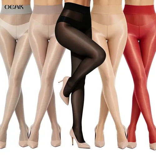 OEAK 1/2Pairs Sheer 12D Tight Oil Shine Shimmery Pantyhose for Women Comfort Sheer High Waist Sheer Glossy Silky Pantyhose Party Dance Tights