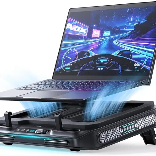 Llano V11 Pro RGB Gaming Laptop Cooling Pad with Strong Airflow Turbo Technology, Adjustable System, 4.7in Turbofan, 3 USB Ports, Dustproof Stand for 14-17.3in Laptops, Black, Cooling Strong Airflow