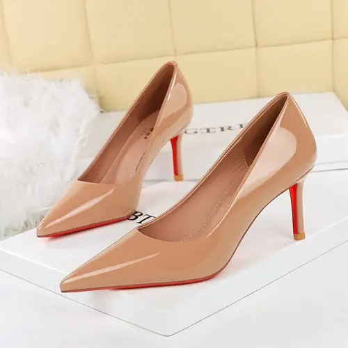 Women's European Style Shiny Pointed Toe High Heel Shoes, Patent Leather Heels for Party, All Seasons Wear
