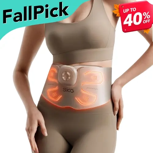 SKG FlexNova Abdominal Trainer Belt - Abdomen Zone, Waist Focus, EMS + TENS Technology, Heat Therapy, 620 nm Red Light, 9 Intensity Levels, Detachable Body Massage Pad,sohochic