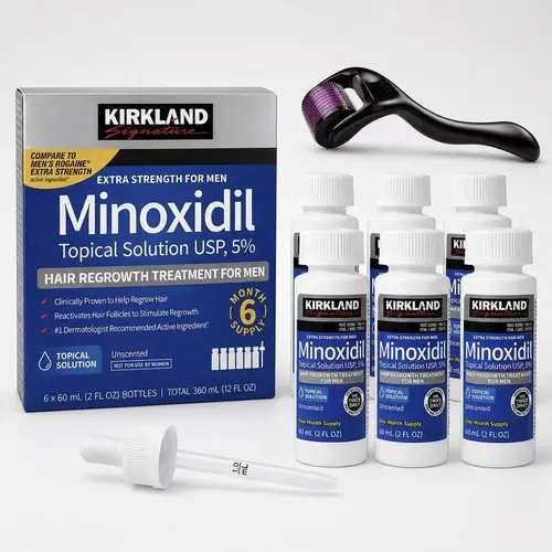 Kirkland Minoxidil 5% Liquid Hair Formula Scalp Drops Kit - Men’s Thickening Hair Growth Products, Daily Topical Serum with Precision Dropper, Scalp Revitalizing Solution for Grooming Routine