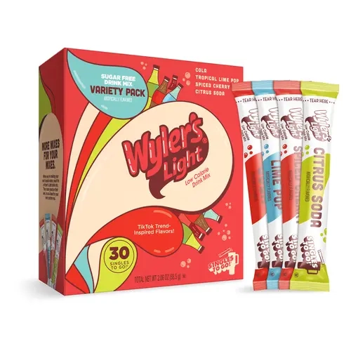 Wyler’s Light Singles To Go Soda Inspired Variety Pack 30ct – Sugar-Free Water Drink Mix Sticks, Calorie-Free Soda Flavors (Cola, Lime, Cherry, Citrus), Gluten Free, Single Serve