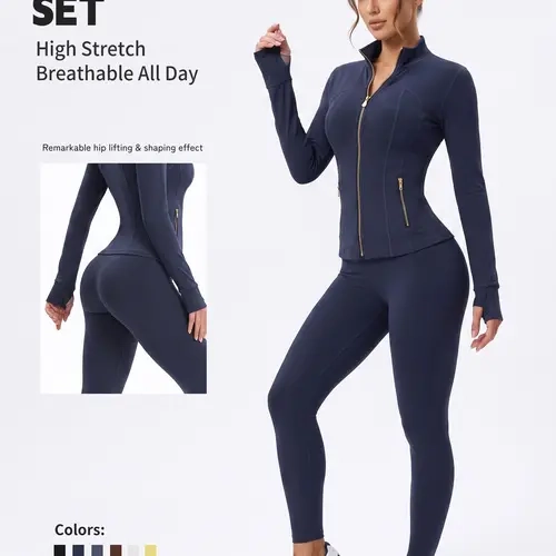 Uncia Active Women Gold Zipper Slim Yoga Jacket with Thumb Hole Stand Collar, High Waist Stretch Workout Leggings, Mix & Match Separable Sports Outfit for Gym Yoga Daily Commute,  Women's Clothes,back to school,back to school haul tiktokshopb,sohochic