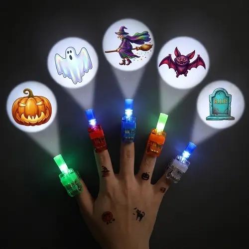 36Pcs Plastic Colorful Halloween Glowing LED Finger Lights - 12 Multiple Patterns Projection, Kids' Party Favors, Bulk Trick or Treat Goody Bag Fillers, Colorful Finger Lights,sohochic