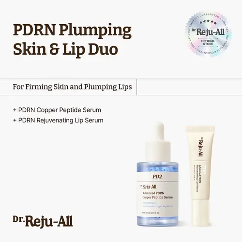 Dr.Reju-All PDRN Plumping Serum Duo: Fragrance-Free Advanced Copper Peptide Facial Treatment + Hibiscus AHA Rejuvenating Lip Balm - Plumps Lips, Smooths Layer, Korean Pharmacy Anti-Aging Hydration Skincare