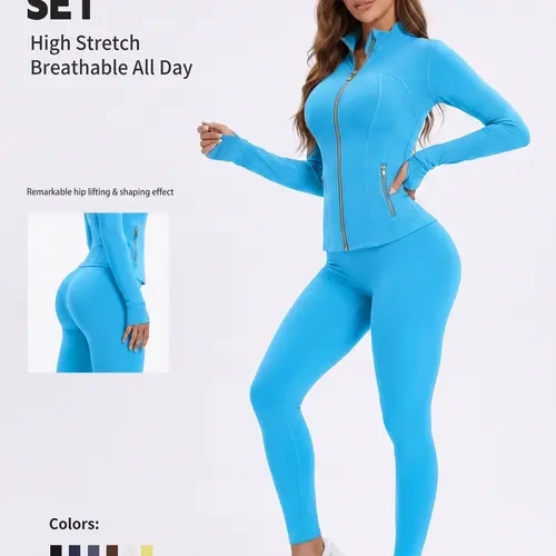 Uncia Active Women's Slim-Fit Athletic Sports Set - Gold-Zipper Jacket, High-Stretch Hip-Shaping Leggings for Yoga, Gym,back to school,back to school haul,sohochic sohochic