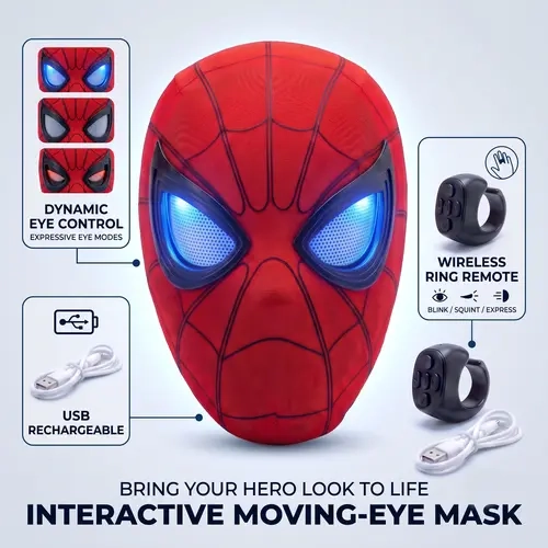 Cool Hero Mask - Remote Control Skin-friendly Red & BlueLights - Perfect for Cosplay, Halloween, Festivals, Parties -26cm x 19cm x 11cm - Plastic Material,sohochic
