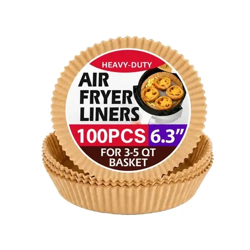 Heavy-Duty Non-Stick Oil-Resistant Disposable Compostable Parchment Paper Air Fryer Liners for 5-8 QT Round Fryers, Baking, Roasting, Microwave Oven Bakeware & Kitchen Utensils