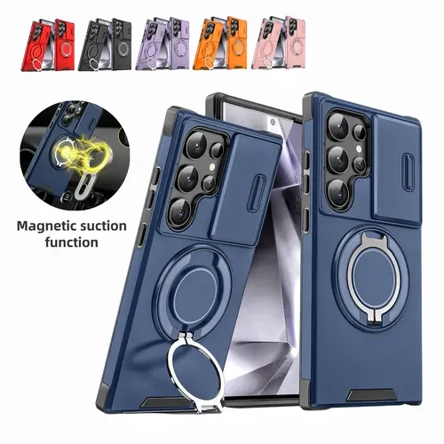 Magnetic Military-Grade Shockproof Smartphone Case for Samsung S26 Ultra, with Rotating Stand, Camera Protector, PC+TPU Build (Also for S25-S21 Ultra, Galaxy Z Flip7-Z Flip8, A-Series) | Handheld Devices Accessories