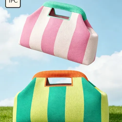 Women's Colorblock Striped Cloud Handbag, Clip-Top Hobo Crossbody Bag, Lightweight Foldable Large Capacity Makeup Bag, Ideal for Work, Parties, Travel